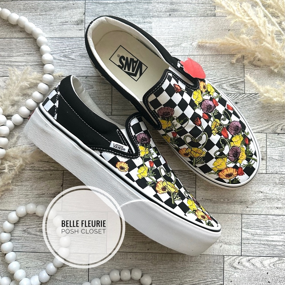 New W/ Box Vans Classic Poppy Checkerboard Slip On Platform Shoes